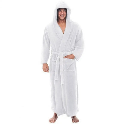 Cozy Bathrobe Luxurious Men's Hooded Bathrobe with Adjustable Belt Ultra Soft Absorbent Male Robe with Pockets Plush Solid Color