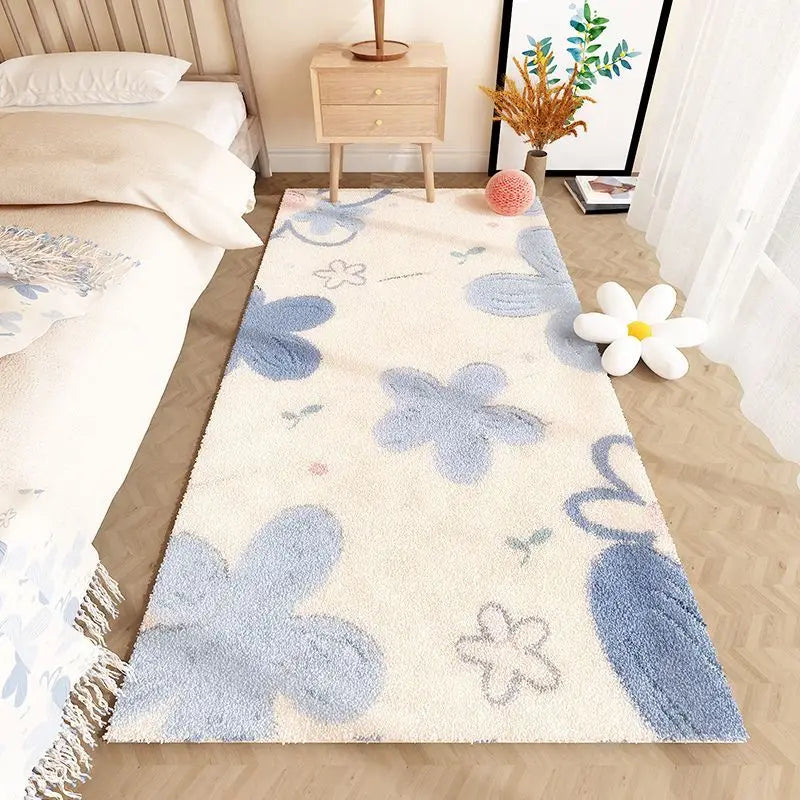 New Fluffy Kids Bedside Rugs Plush Bedroom Carpet Flower Pattern Cute Girls Floor Soft Mat Tatami Carpet Anti-slip Soft Rugs