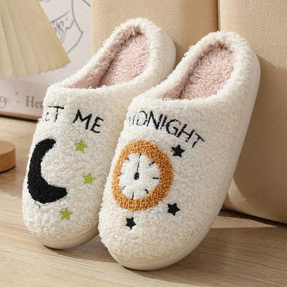 2024 Autumn Winter Family Fashion Slippers Women Home Warm Cartoon Flat Sandals Men Cute Non-slip Slides Smiling face Shoes