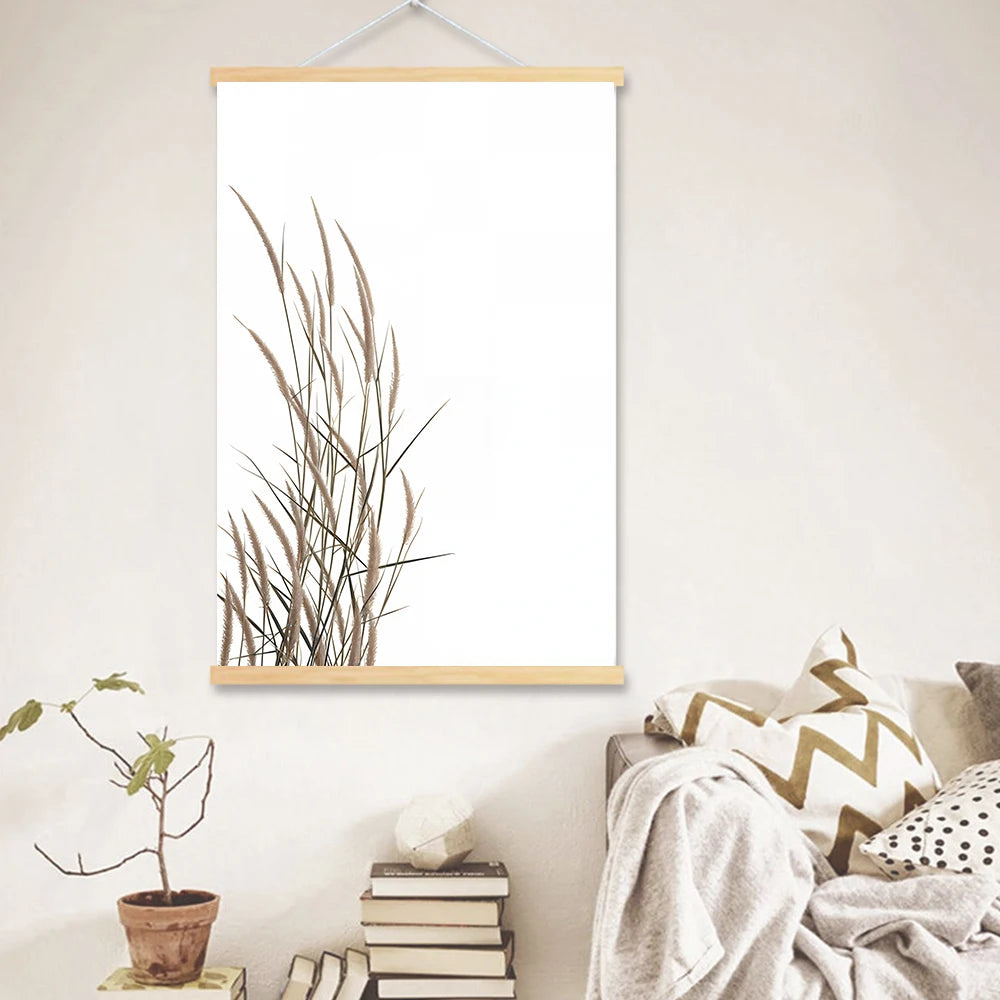 Nordic Reed Wild Plant Posters And Desert Landscape Prints Wood Hanging Scroll Canvas Painting Wall Hay Pictures Room Home Decor