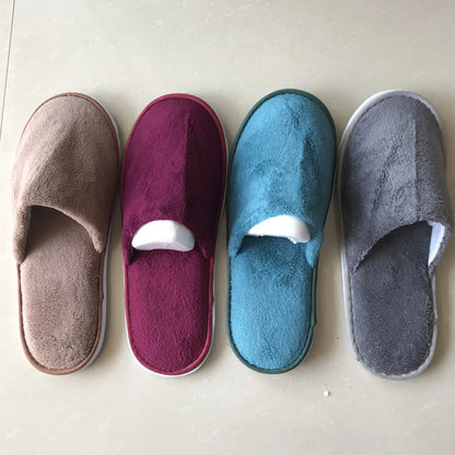 4 Pairs/Lot Mix Colors Coral fleece Men Women Cheap Disposable Hotel Slippers Cotton Slides Home Travel SPA Slipper Hospitality