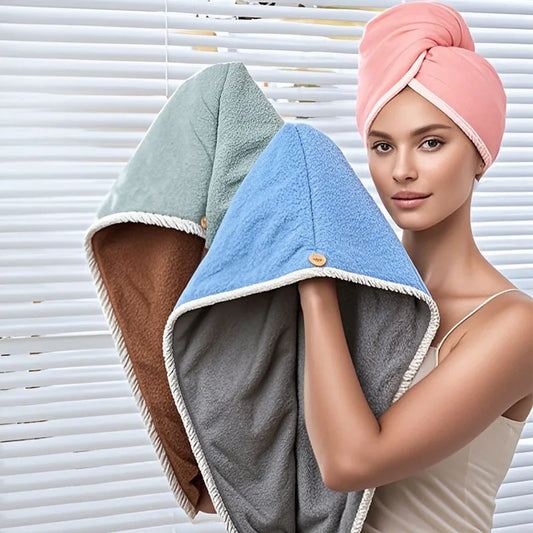 New Thickened Double Layer Hair Drying Cap Wipe Hair, Quick Drying Towel, Shower Cap Ultra Absorbent Microfiber Hair Dryer Caps