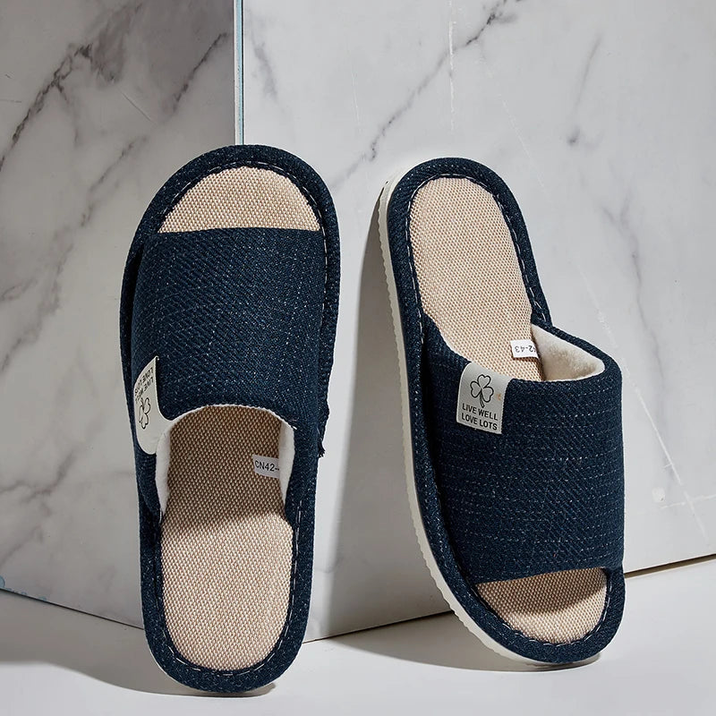 Home Linen Slippers For Men In Spring&Autumn Comfortable Bedroom Open-toed&Breathable Slippers Men's & Women's Shoes Summer