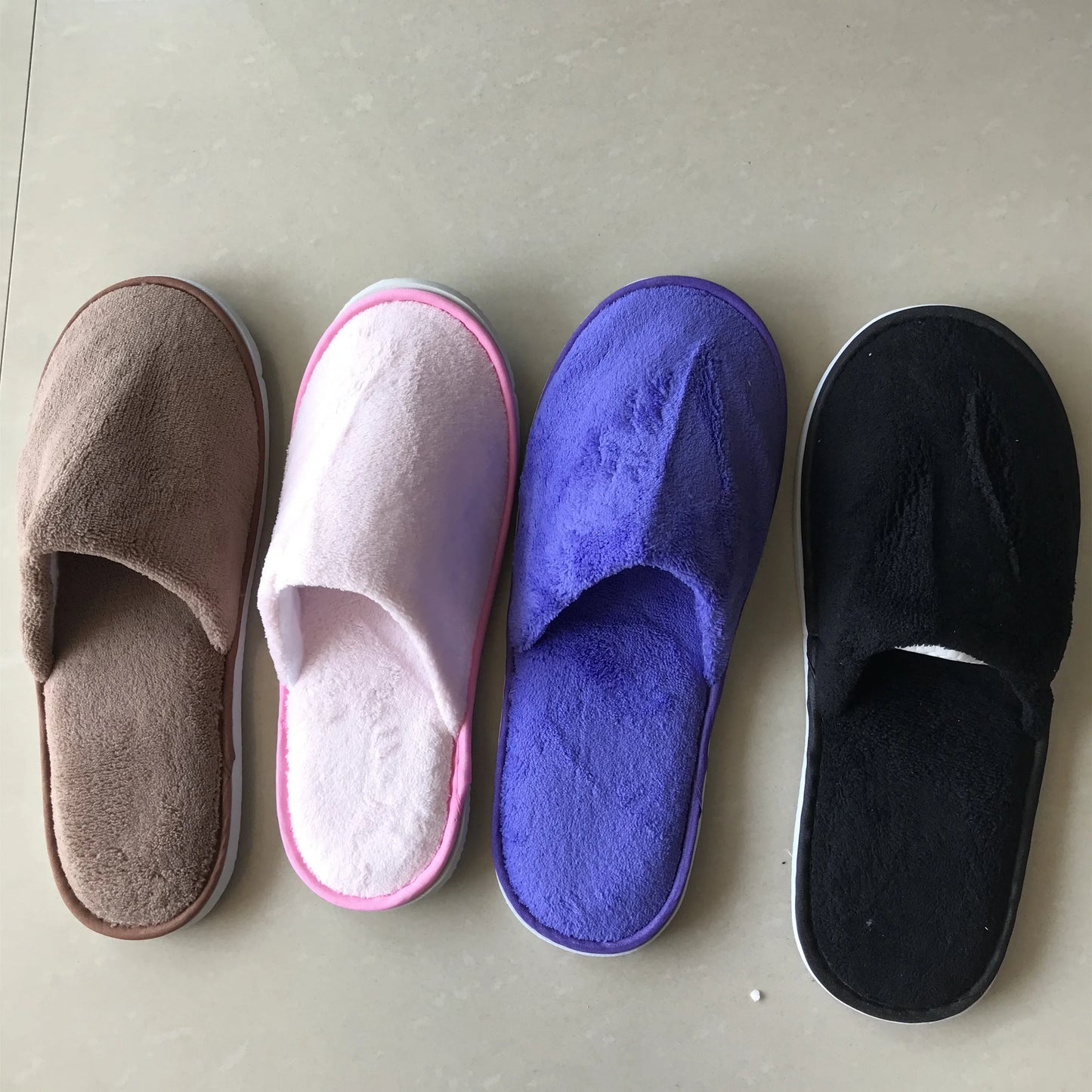 4 Pairs/Lot Mix Colors Coral fleece Men Women Cheap Disposable Hotel Slippers Cotton Slides Home Travel SPA Slipper Hospitality