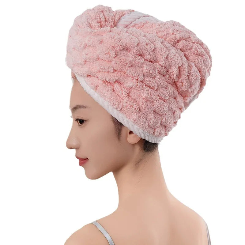 Microfiber Hair Towel Wrap Thickened Coral Velvet Cationic Dry Hair Cap Water Absorption and Quick Drying Striped Bath Cap