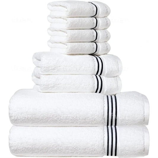 8-Piece Premium Towel Set, 2 Bath Towels, 2 Hand Towels, and 4 Wash Cloths, 100% Ring Spun Cotton Highly Absorbent Towels