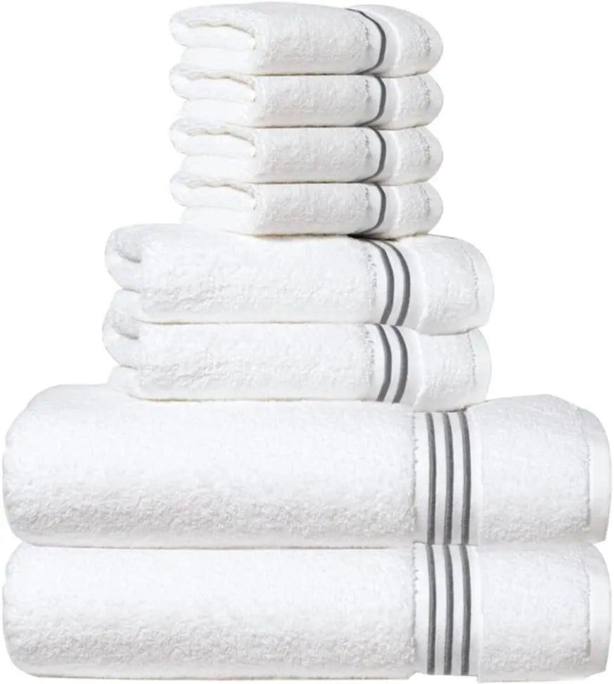 8-Piece Premium Towel Set, 2 Bath Towels, 2 Hand Towels, and 4 Wash Cloths, 100% Ring Spun Cotton Highly Absorbent Towels