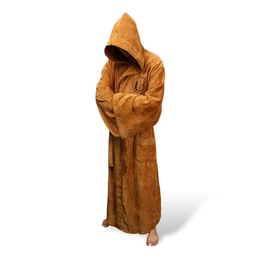 Male Flannel Robe Male With Hooded Thick Star Dressing Gown Jedi Empire Men's Bathrobe Winter Long Robe Mens Bath Robes Homewear