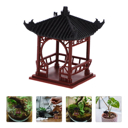 Small Pagoda Statue Mini House Ornament Gazebo Chinese Style Bonsai Temple Model