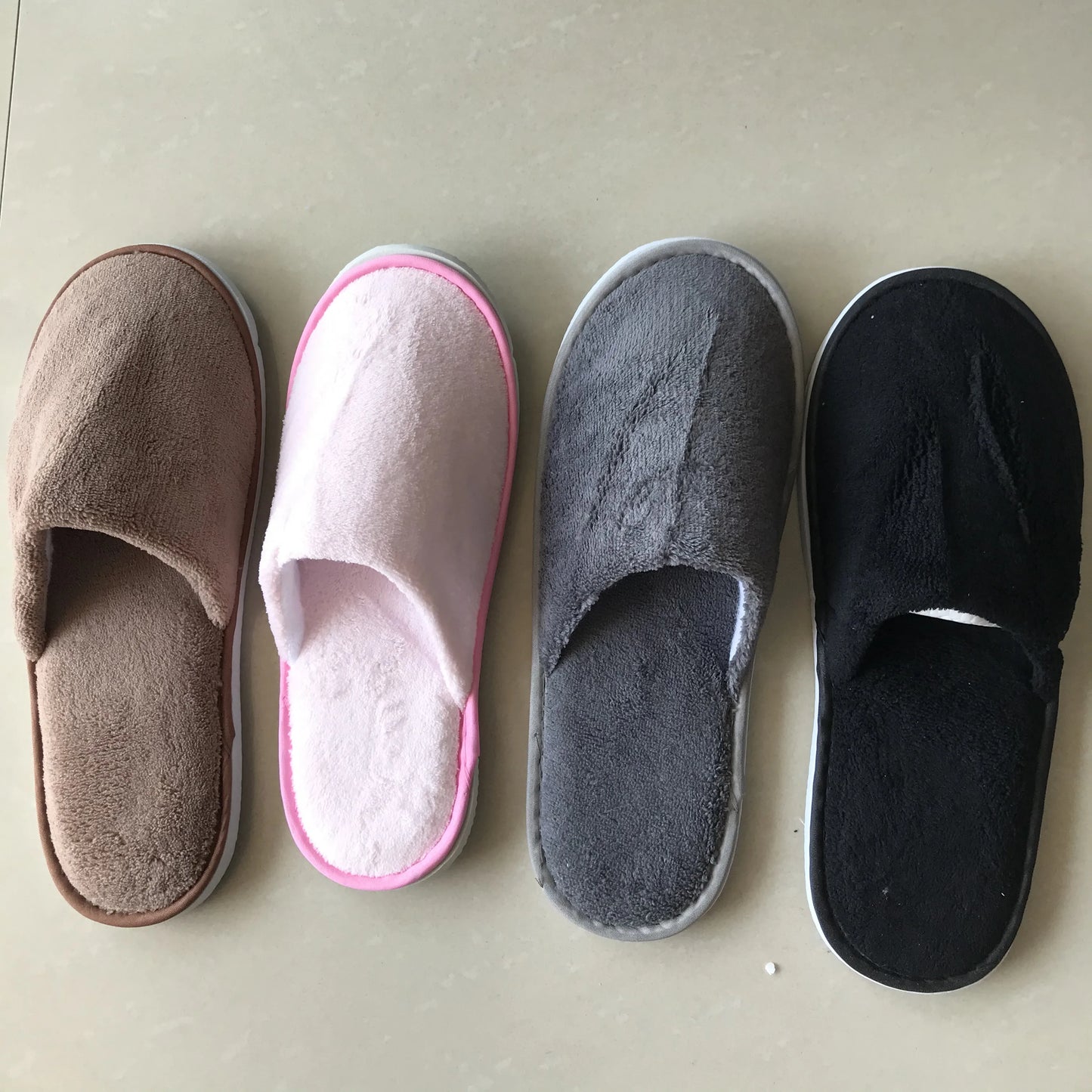 4 Pairs/Lot Mix Colors Coral fleece Men Women Cheap Disposable Hotel Slippers Cotton Slides Home Travel SPA Slipper Hospitality