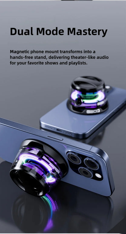 Portable Magnetic Bluetooth Speaker with RGB Lighting, BT5.0, True Wireless Stereo Sound, Mini Design & Phone Holder - G200