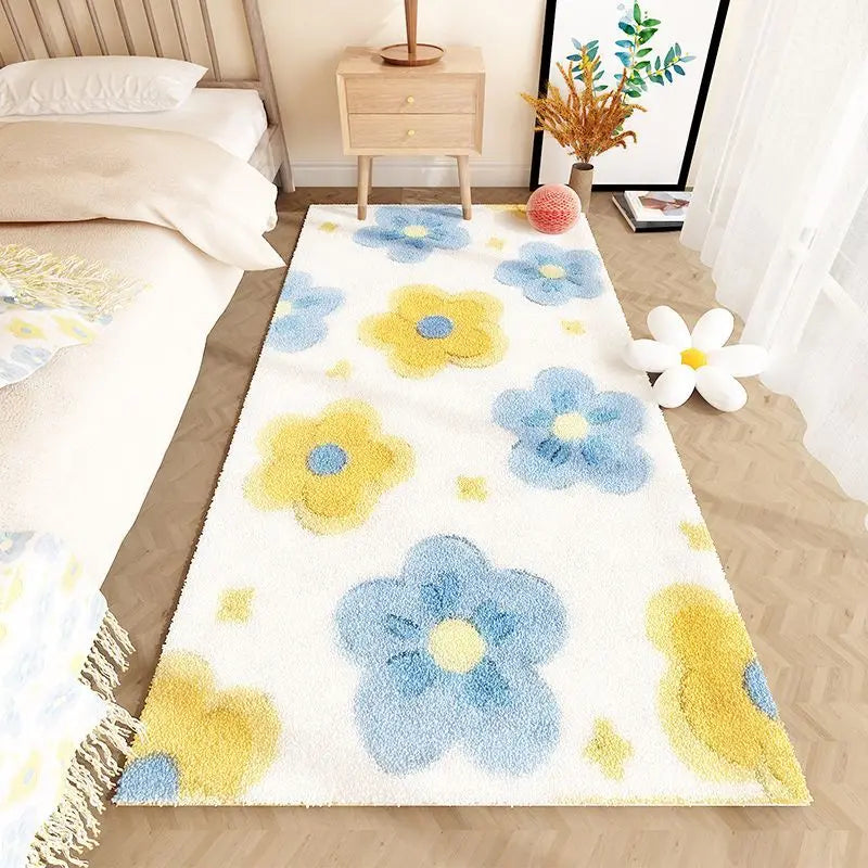 New Fluffy Kids Bedside Rugs Plush Bedroom Carpet Flower Pattern Cute Girls Floor Soft Mat Tatami Carpet Anti-slip Soft Rugs