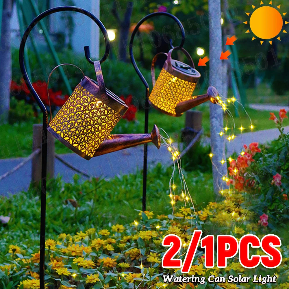 Solar Powered LED Watering Can Light 2/1PCS Waterproof Outdoor Garden Decorative Kettle Lamps Fairy String Solar Light