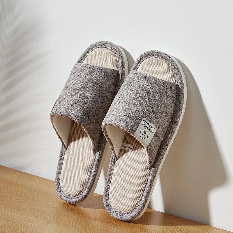 Home Linen Slippers For Men In Spring&Autumn Comfortable Bedroom Open-toed&Breathable Slippers Men's & Women's Shoes Summer