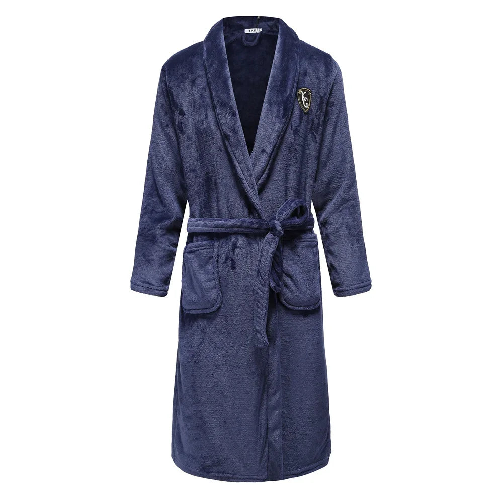 Plus Size Thick Flannel Men Robe Kimono Bathrobe Gown Coral Fleece Sleepwear Home Clothes Autumn Winter Nightwear Lounge Wear