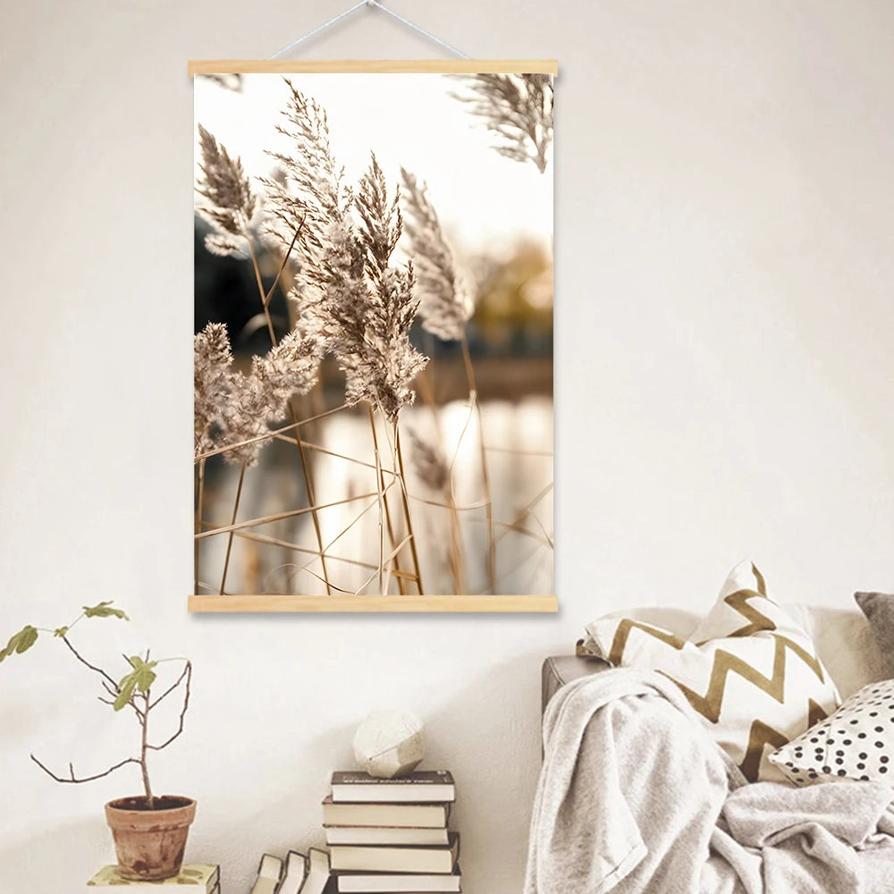 Nordic Reed Wild Plant Posters And Desert Landscape Prints Wood Hanging Scroll Canvas Painting Wall Hay Pictures Room Home Decor