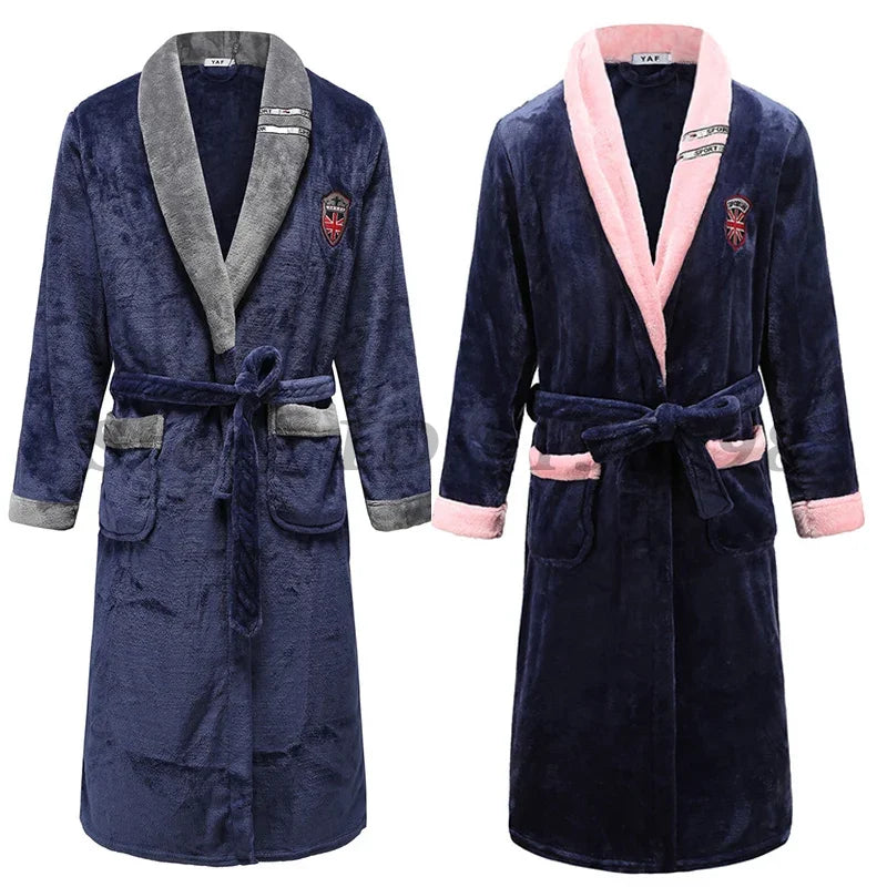 Winter New Coral Fleece Sleepwear Couple's Sleeping Robe Women's Home Clothes Bathrobe Men's Oversize Flannel Thickened Yukata