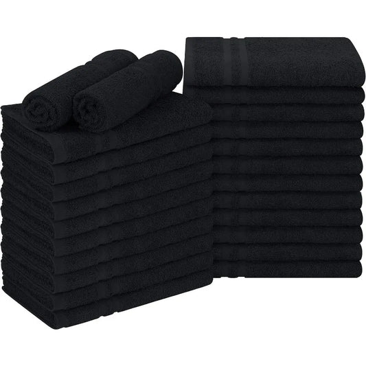 Cotton Bleach Proof Salon Towel (16x27 inches) - Bleach Safe Gym 100% Cotton Hand Towel (24 Pack, Black)