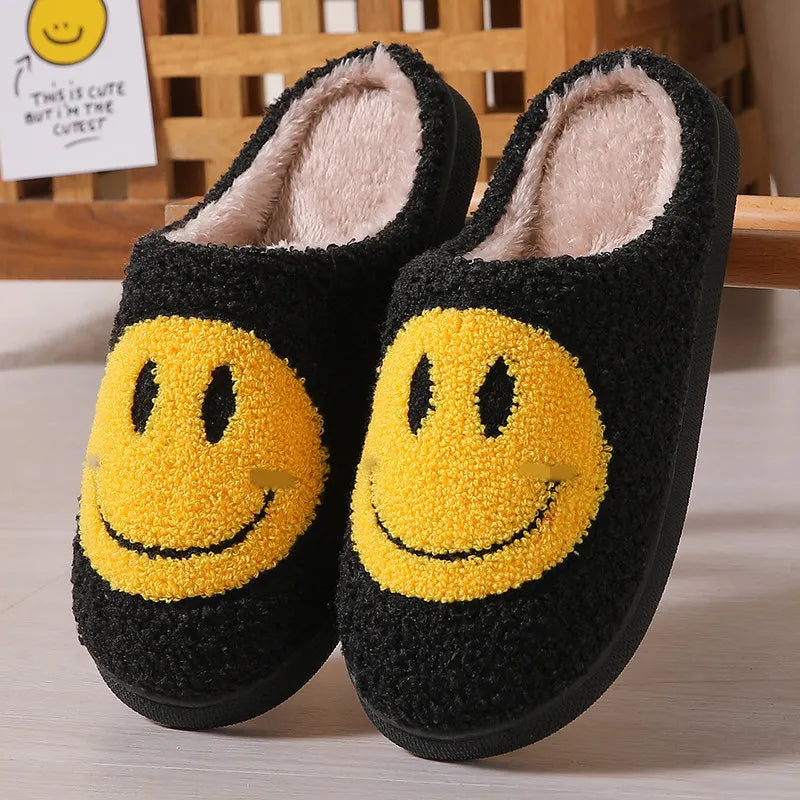 2024 Autumn Winter Family Fashion Slippers Women Home Warm Cartoon Flat Sandals Men Cute Non-slip Slides Smiling face Shoes