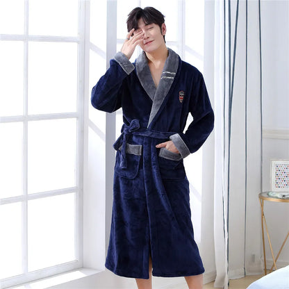 Large Size 3XL Flannel Robe Kimono Bathrobe Gown Winter Coral Fleece Sleepwear Nightwear Loose Thickened Home Wear Loungewear