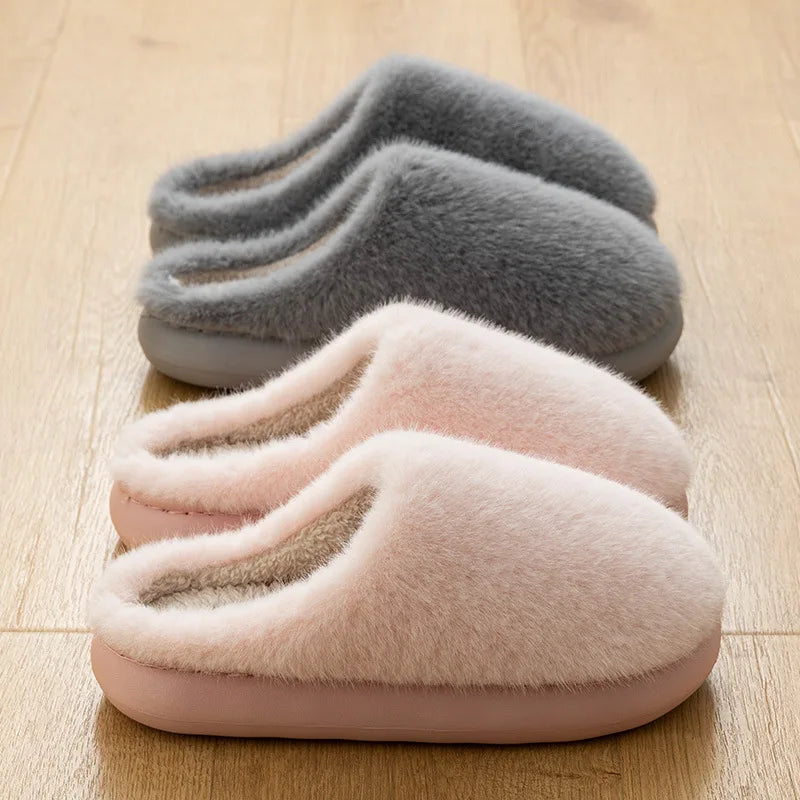 Winter Soft Plush Slippers Warm Skin Antislip Thick 4CM EVA Sole Comfortable