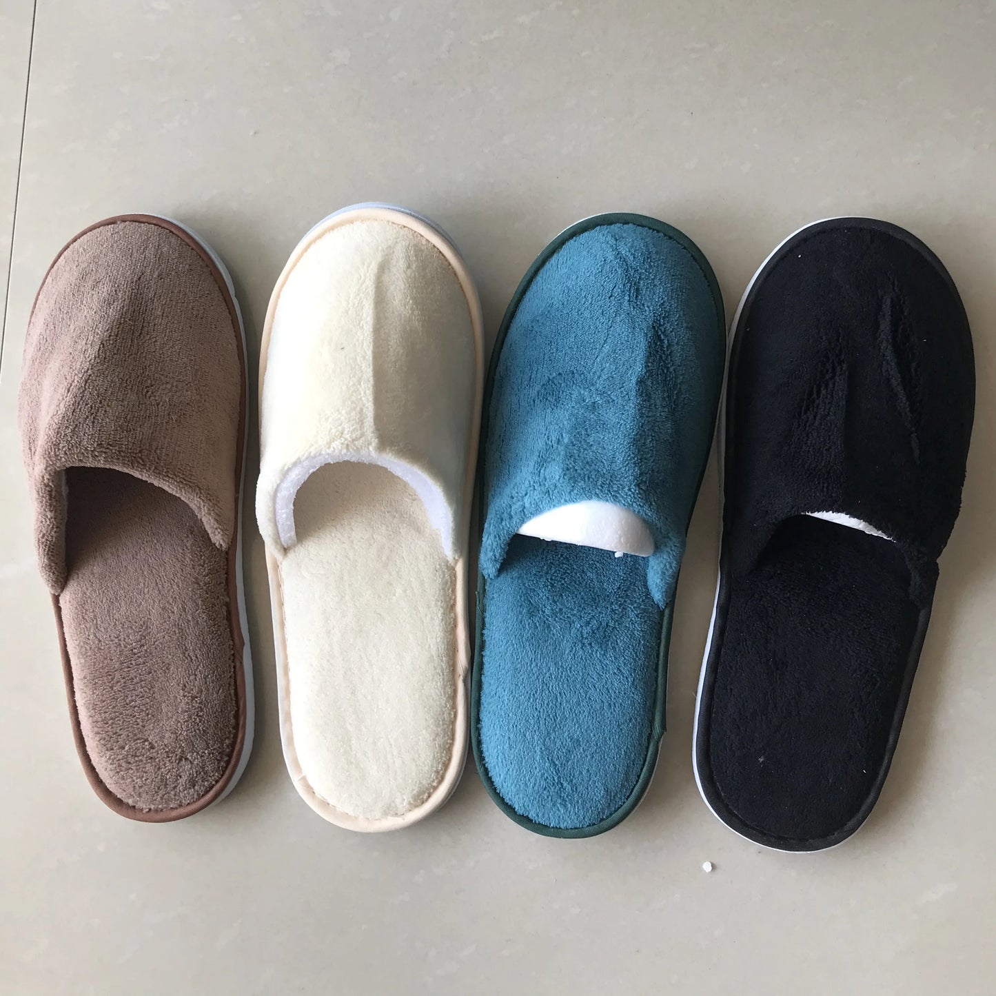 4 Pairs/Lot Mix Colors Coral fleece Men Women Cheap Disposable Hotel Slippers Cotton Slides Home Travel SPA Slipper Hospitality