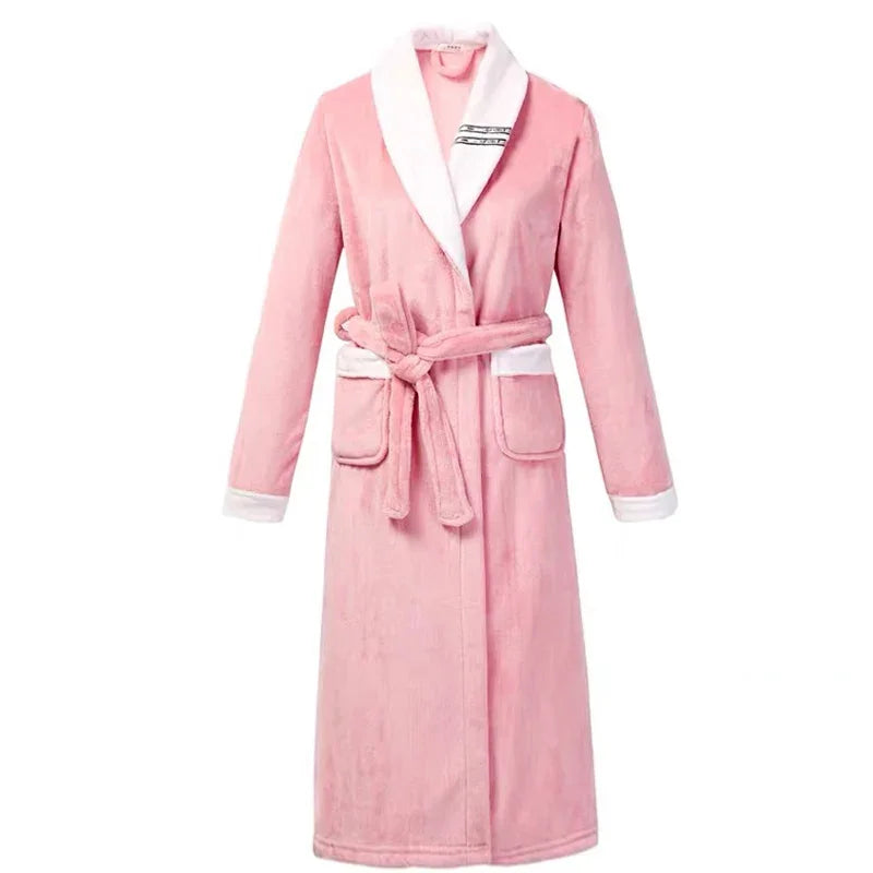 Winter New Coral Fleece Sleepwear Couple's Sleeping Robe Women's Home Clothes Bathrobe Men's Oversize Flannel Thickened Yukata