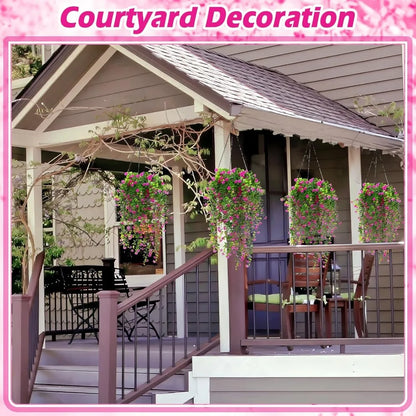 6 Pcs Artificial Hanging Ferns with Flowers for Indoor/Outdoor Decor, Ivy Vines for Room, Wedding, and Fall Decoration.