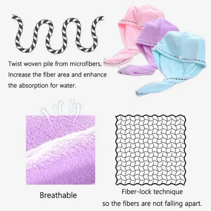 Quick-dry Hair Towel Women Hair Drying Hat Cap Hat Bath Hat Microfiber Solid Towel Cap Super Absorption Turban Hair Dry Cap