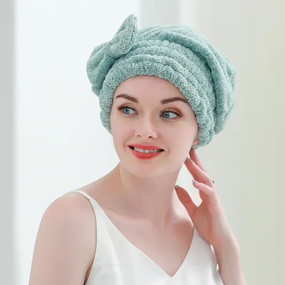 Bamboo Hair Towel Wrap,Microfiber Hair Drying Shower Turban with Bowknot,Absorbent Quick Dry Hair Towels for Women Anti Frizz