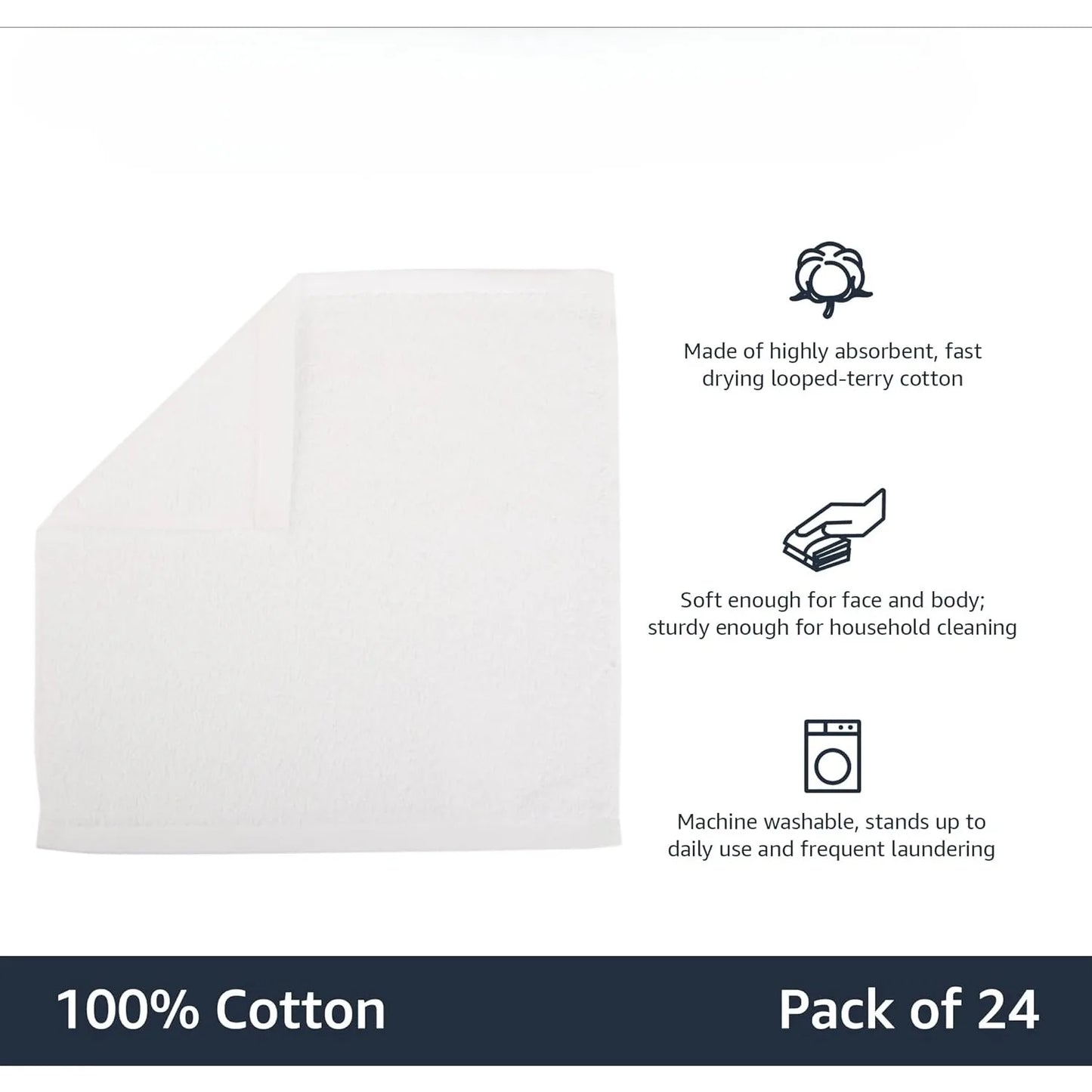 100% cotton towels Bathroom, quick drying salon towels, soft and highly absorbent, 24 packs, white, 12 x 12 inches