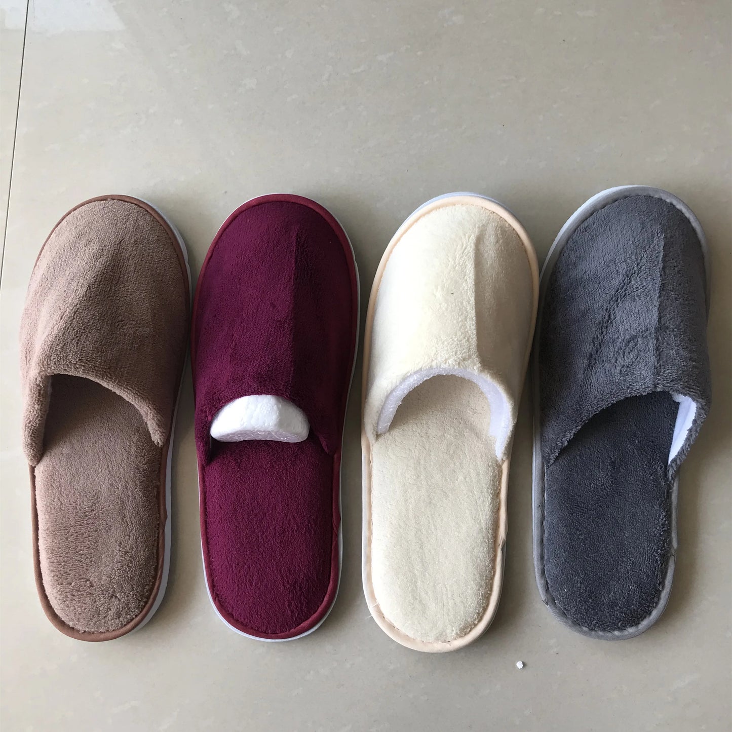 4 Pairs/Lot Mix Colors Coral fleece Men Women Cheap Disposable Hotel Slippers Cotton Slides Home Travel SPA Slipper Hospitality