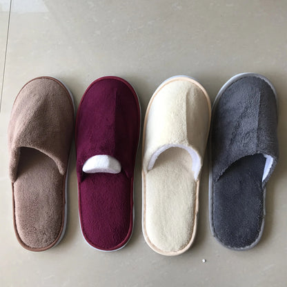 4 Pairs/Lot Mix Colors Coral fleece Men Women Cheap Disposable Hotel Slippers Cotton Slides Home Travel SPA Slipper Hospitality