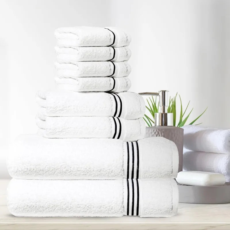 8-Piece Premium Towel Set, 2 Bath Towels, 2 Hand Towels, and 4 Wash Cloths, 100% Ring Spun Cotton Highly Absorbent Towels