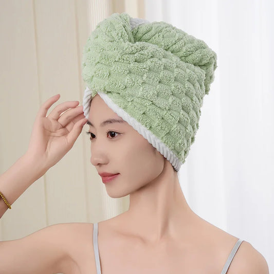 Microfiber Hair Towel Wrap Thickened Coral Velvet Cationic Dry Hair Cap Water Absorption and Quick Drying Striped Bath Cap