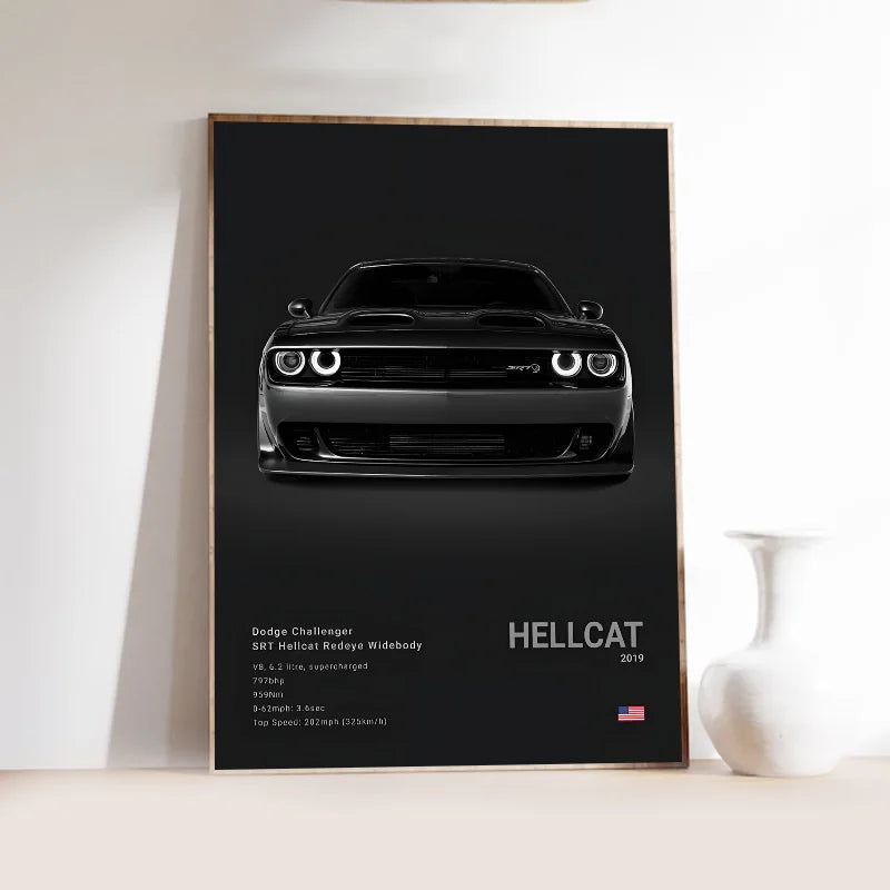 1PC Dodge Challenger SRT Hellcat Redeye Poster Self-adhesive Art Waterproof Paper Sticker Coffee House Bar Room Wall Decor