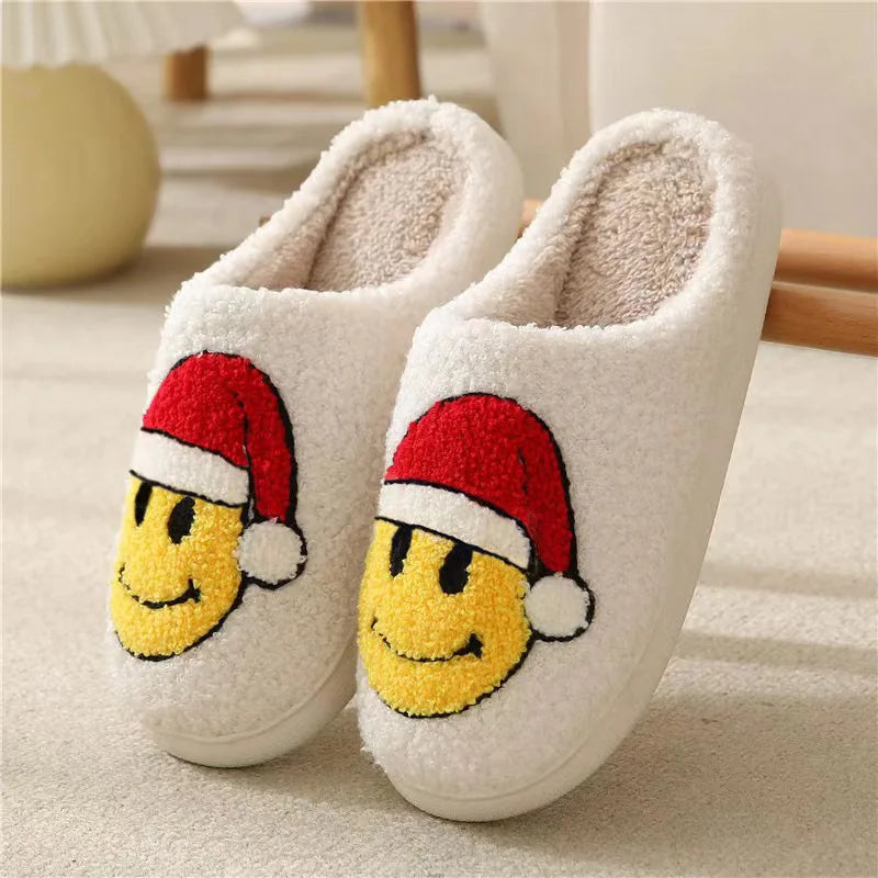 2024 Autumn Winter Family Fashion Slippers Women Home Warm Cartoon Flat Sandals Men Cute Non-slip Slides Smiling face Shoes