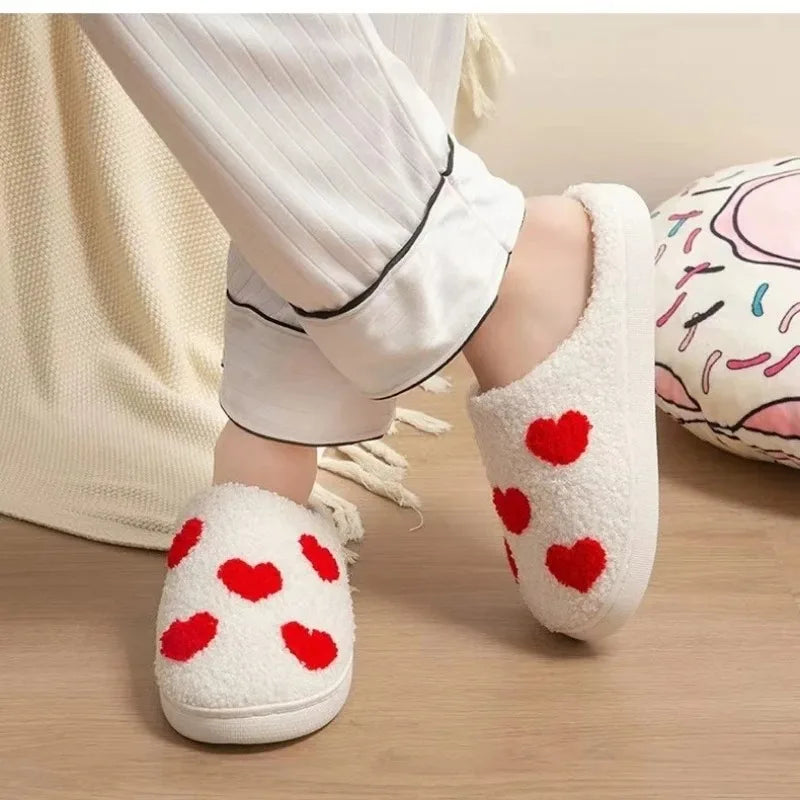 2024 Autumn Winter Family Fashion Slippers Women Home Warm Cartoon Flat Sandals Men Cute Non-slip Slides Smiling face Shoes