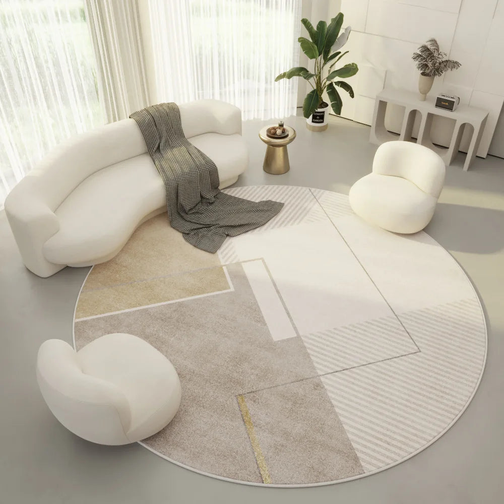 VIKAMA New Round Carpet Living Room Thickened Simple Design Suitable for Bedroom Swivel Chair and Coffee Table Decoration